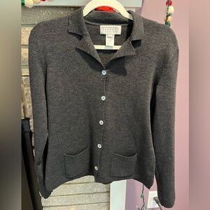 VTG Talbots 100% Merino Wool Gray Button Down Lightweight Cardigan Women…